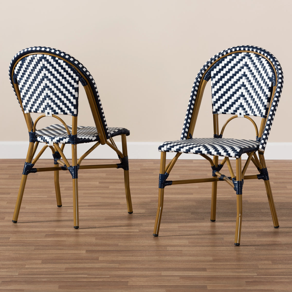 Baxton Studio Celie Classic French Indoor and Outdoor Grey and White Bamboo Style Stackable Bistro Dining Chair Set of 2 Baxton Studio-dining chair-Minimal And Modern - 6