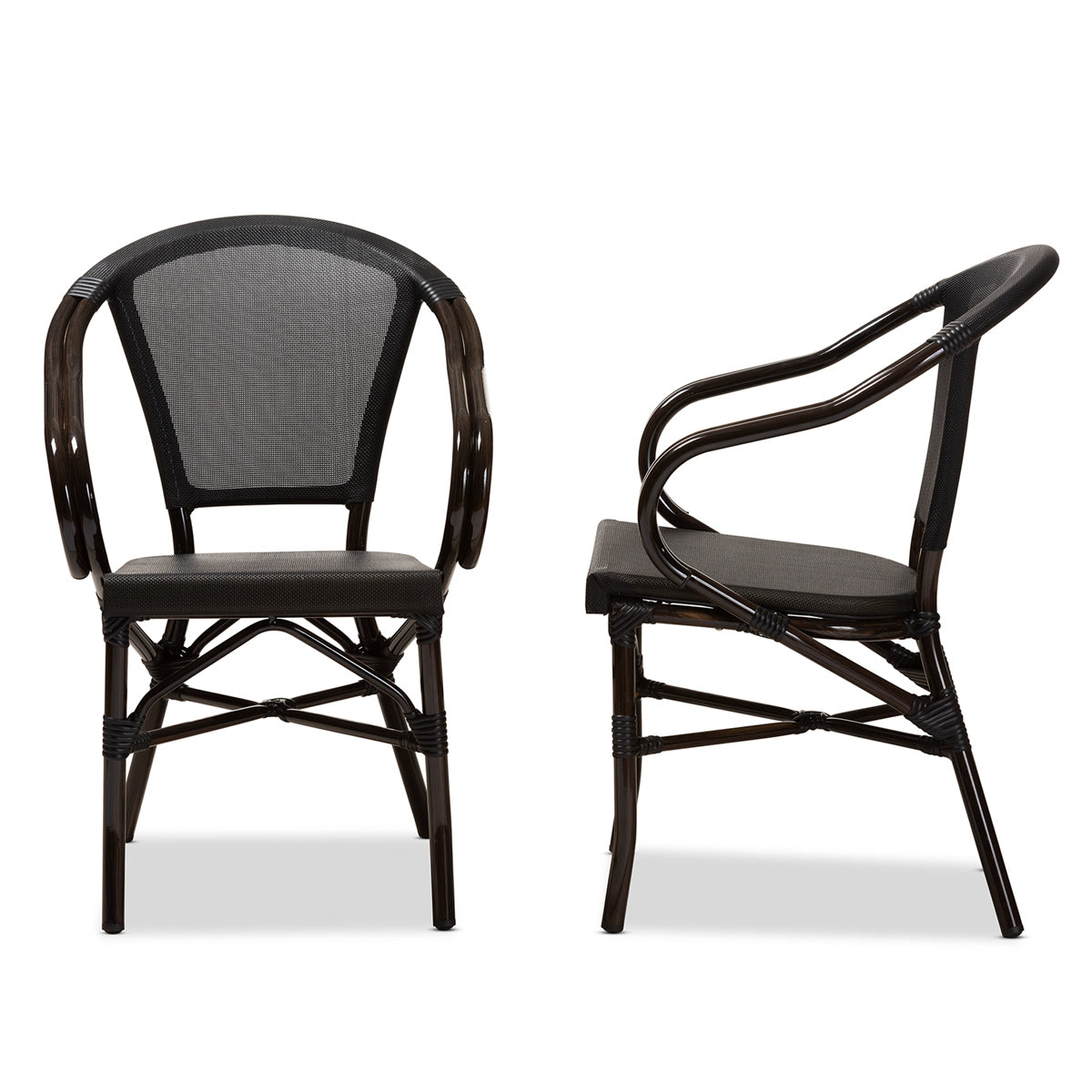 Baxton Studio Artus Classic French Indoor and Outdoor Black Bamboo Style Stackable Bistro Dining Chair Set of 2 Baxton Studio-dining chair-Minimal And Modern - 3