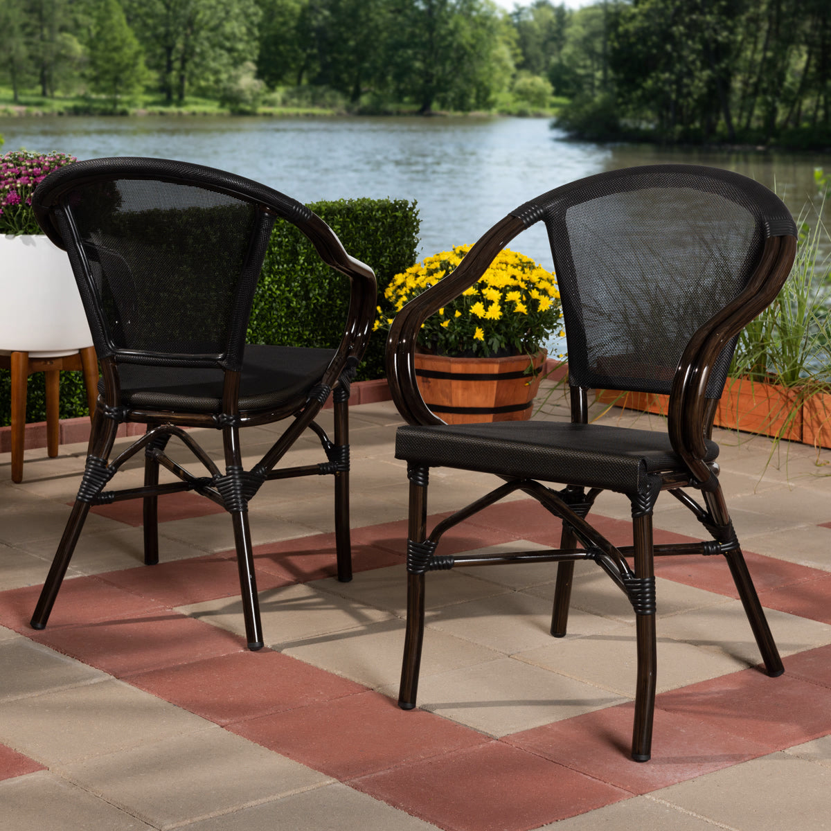 Baxton Studio Artus Classic French Indoor and Outdoor Black Bamboo Style Stackable Bistro Dining Chair Set of 2 Baxton Studio-dining chair-Minimal And Modern - 6