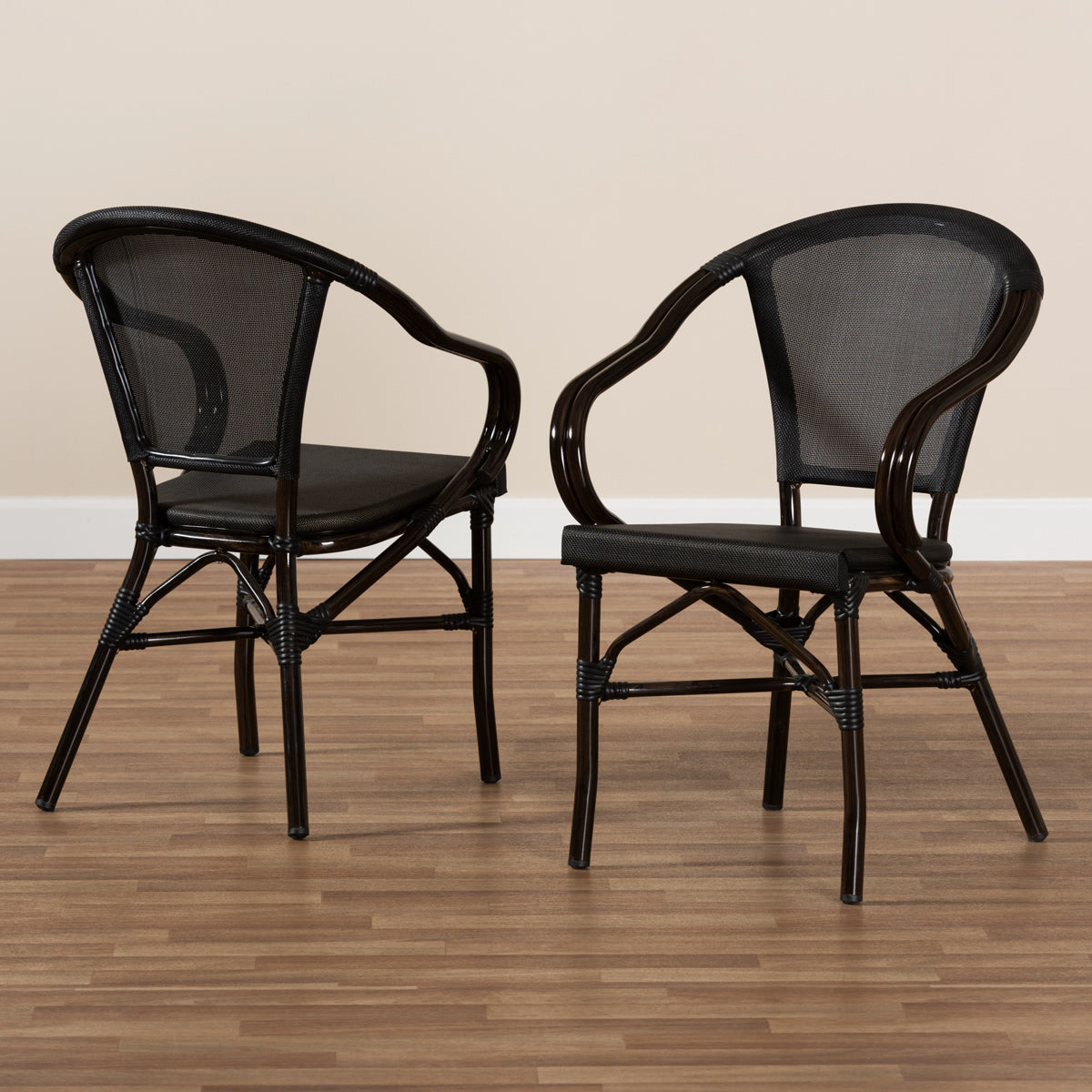 Baxton Studio Artus Classic French Indoor and Outdoor Black Bamboo Style Stackable Bistro Dining Chair Set of 2 Baxton Studio-dining chair-Minimal And Modern - 7