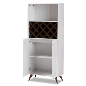 Baxton Studio Serafino Mid-Century Modern White and Walnut Finished Wood Wine Cabinet Baxton Studio-0-Minimal And Modern - 2