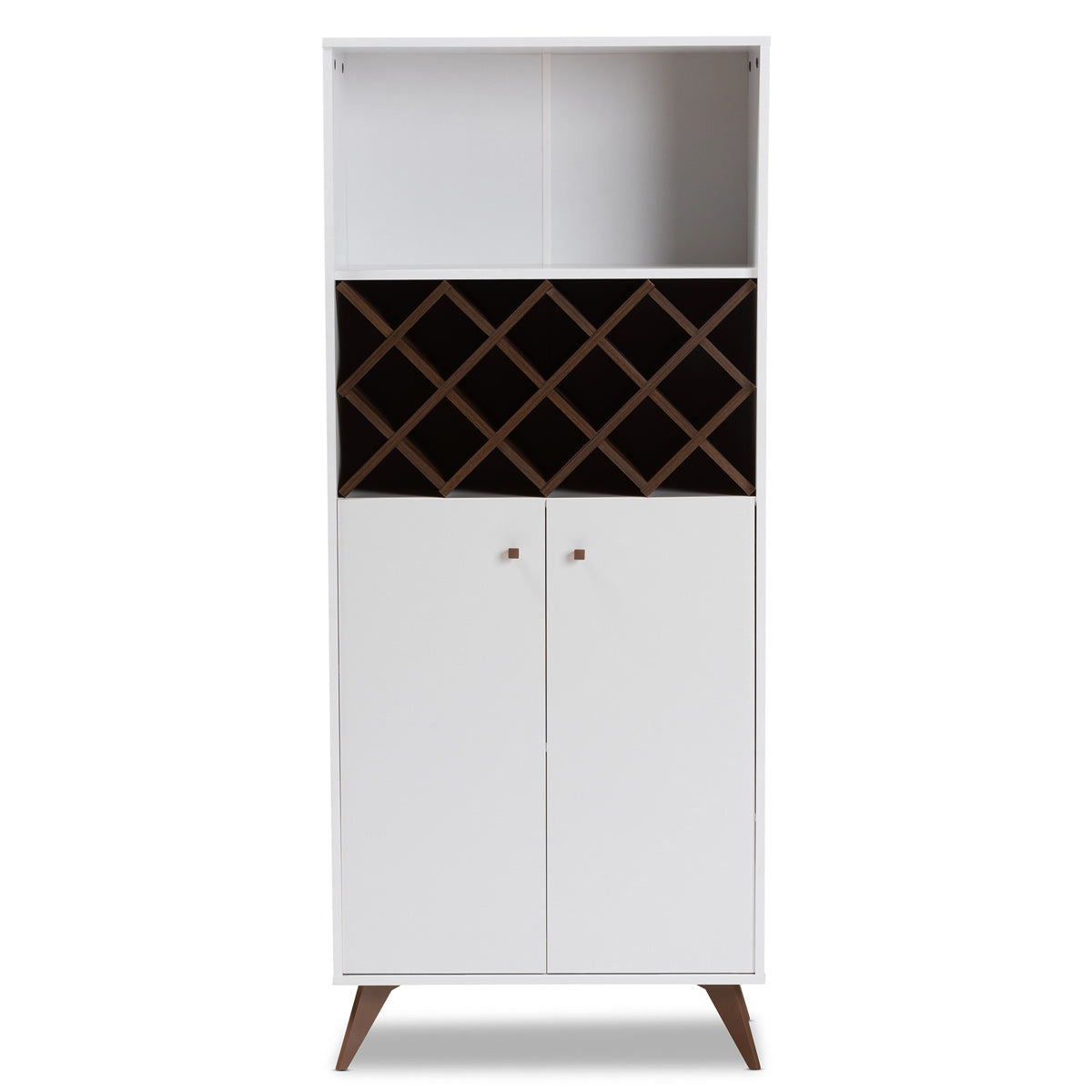 Baxton Studio Serafino Mid-Century Modern White and Walnut Finished Wood Wine Cabinet Baxton Studio-0-Minimal And Modern - 3