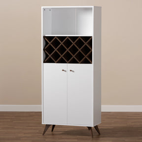 Baxton Studio Serafino Mid-Century Modern White and Walnut Finished Wood Wine Cabinet Baxton Studio-0-Minimal And Modern - 8