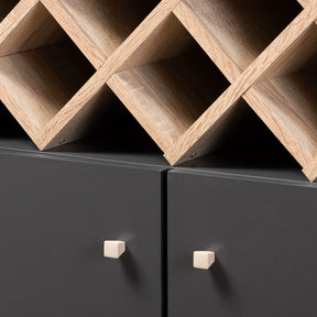 Baxton Studio Serafino Mid-Century Modern Dark Grey and Oak Finished Wood Wine Cabinet Baxton Studio-0-Minimal And Modern - 5