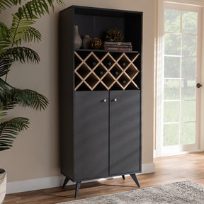 Baxton Studio Serafino Mid-Century Modern Dark Grey and Oak Finished Wood Wine Cabinet Baxton Studio-0-Minimal And Modern - 7
