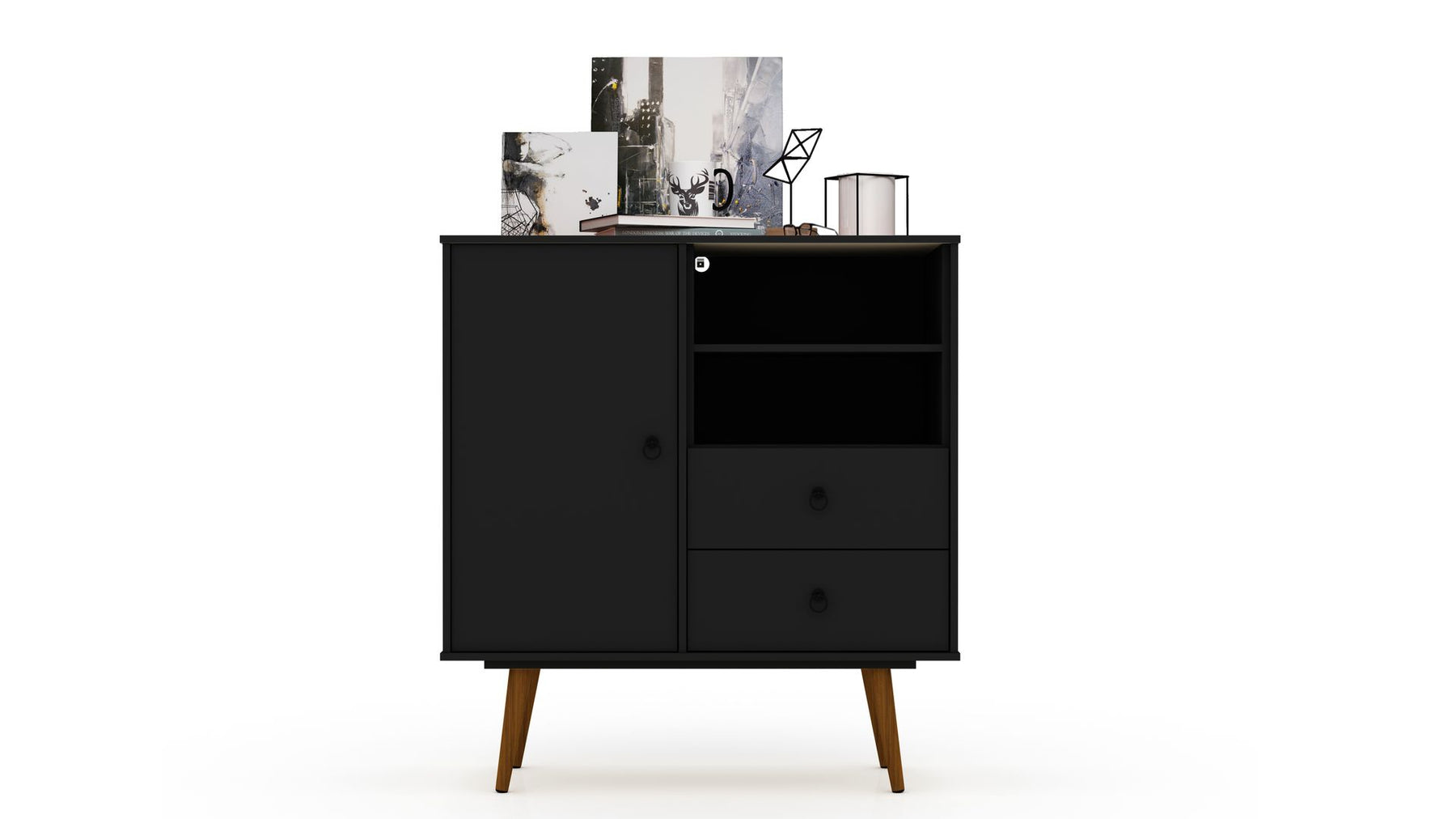 Manhattan Comfort Tribeca Mid-Century- Modern Dresser with 2-Drawers in Black