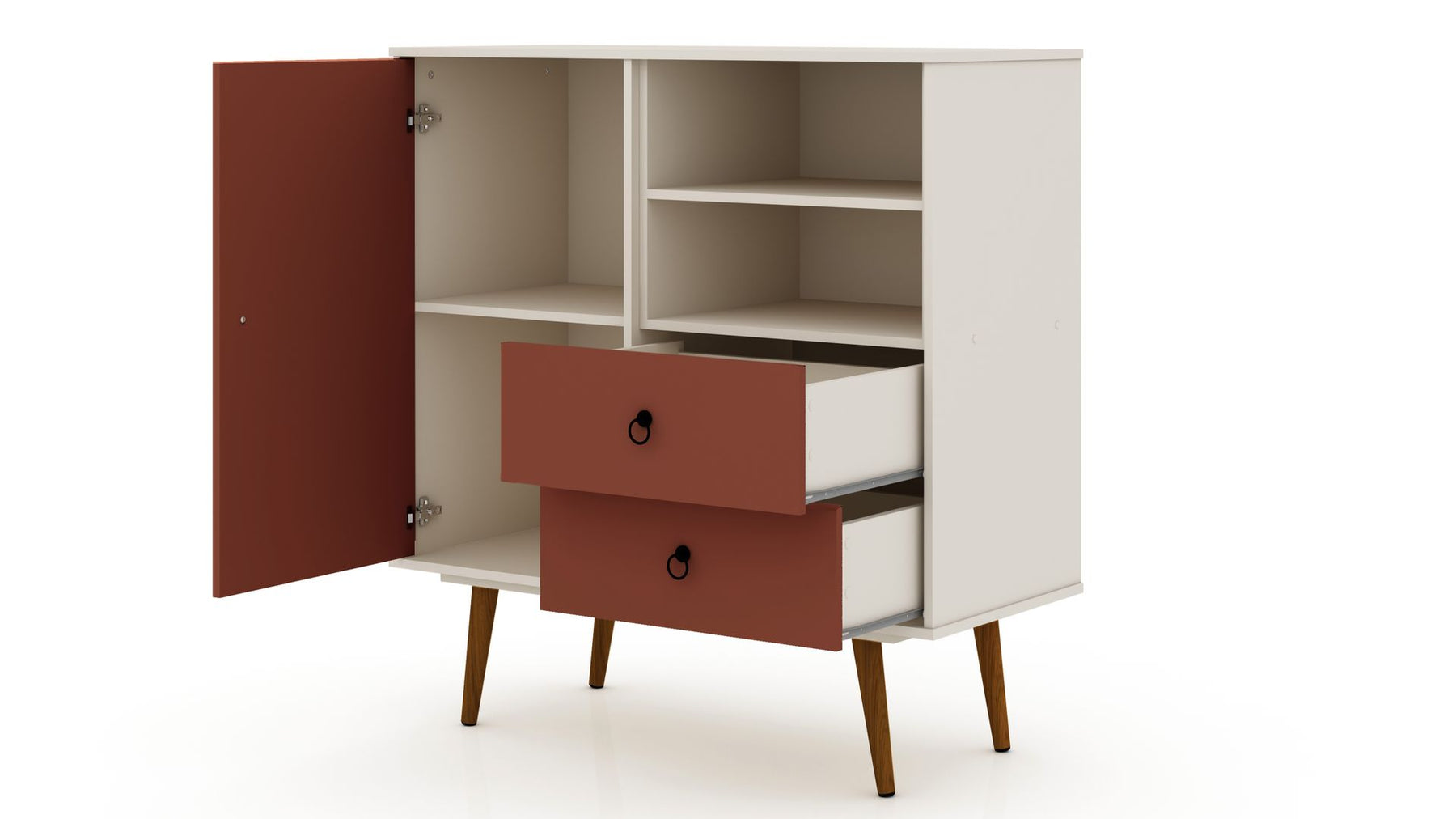 Manhattan Comfort Tribeca Mid-Century- Modern Dresser with 2-Drawers in Off White and Terra Orange Pink