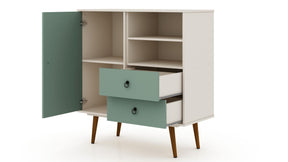 Manhattan Comfort Tribeca Mid-Century- Modern Dresser with 2-Drawers in Off White and Green Mint