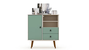 Manhattan Comfort Tribeca Mid-Century- Modern Dresser with 2-Drawers in Off White and Green Mint