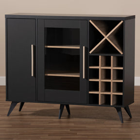 Baxton Studio Pietro Mid-Century Modern Dark Grey and Oak Finished Wine Cabinet Baxton Studio-0-Minimal And Modern - 8