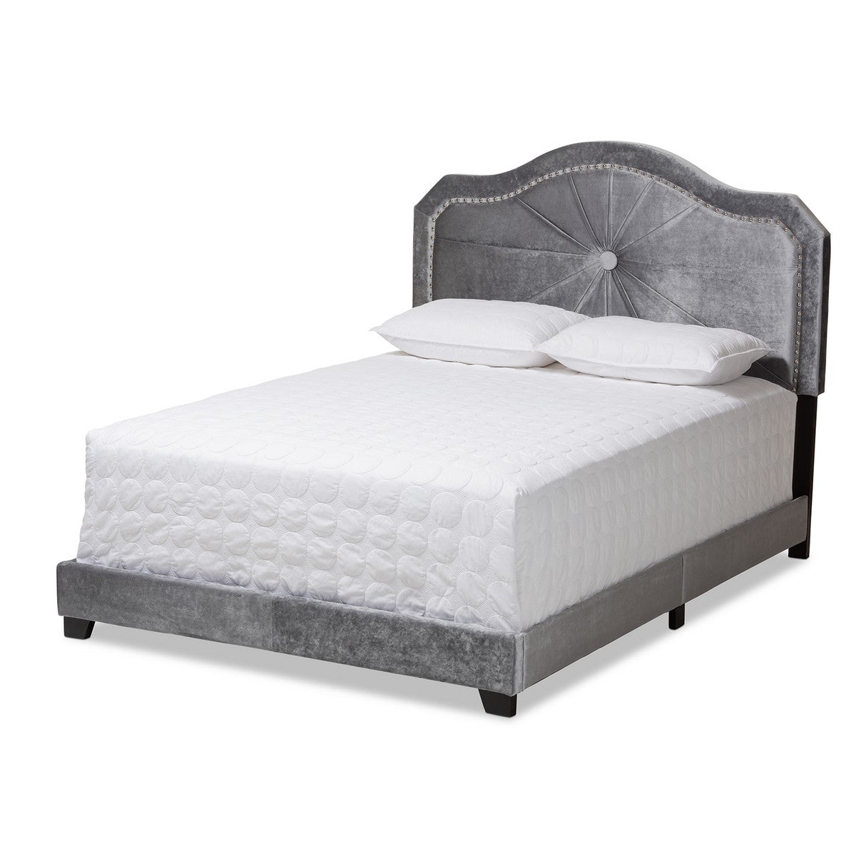 Baxton Studio Embla Modern and Contemporary Grey Velvet Fabric Upholstered Queen Size Bed Baxton Studio-beds-Minimal And Modern - 1