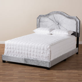 Baxton Studio Embla Modern and Contemporary Grey Velvet Fabric Upholstered Queen Size Bed