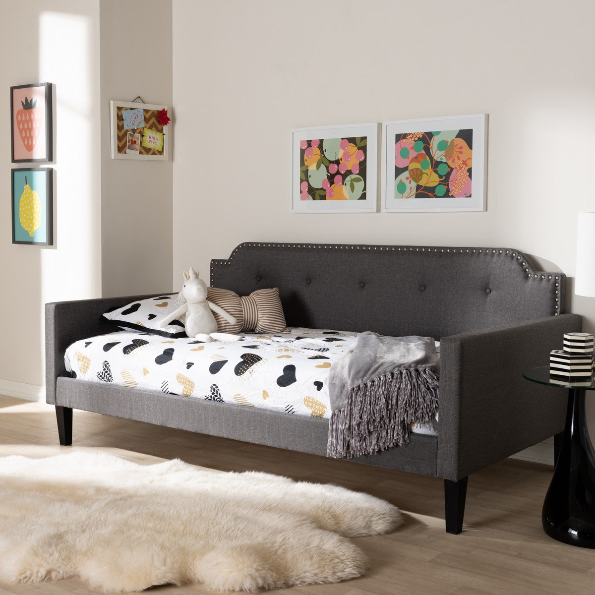 Baxton Studio Packer Modern and Contemporary Grey Fabric Upholstered Twin Size Sofa Daybed
