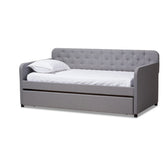 Baxton Studio Camelia Modern and Contemporary Grey Fabric Upholstered Button-Tufted Twin Size Sofa Daybed with Roll-Out Trundle Guest Bed Baxton Studio-daybed-Minimal And Modern - 1