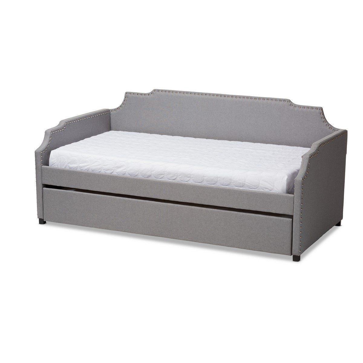 Baxton Studio Ally Modern and Contemporary Grey Fabric Upholstered Twin Size Sofa Daybed with Roll Out Trundle Guest Bed Baxton Studio-daybed-Minimal And Modern - 1