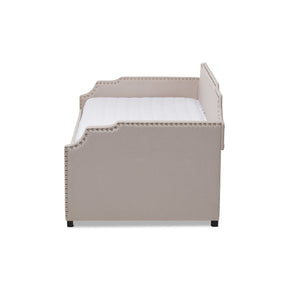 Baxton Studio Ally Modern and Contemporary Beige Fabric Upholstered Twin Size Sofa Daybed with Roll Out Trundle Guest Bed