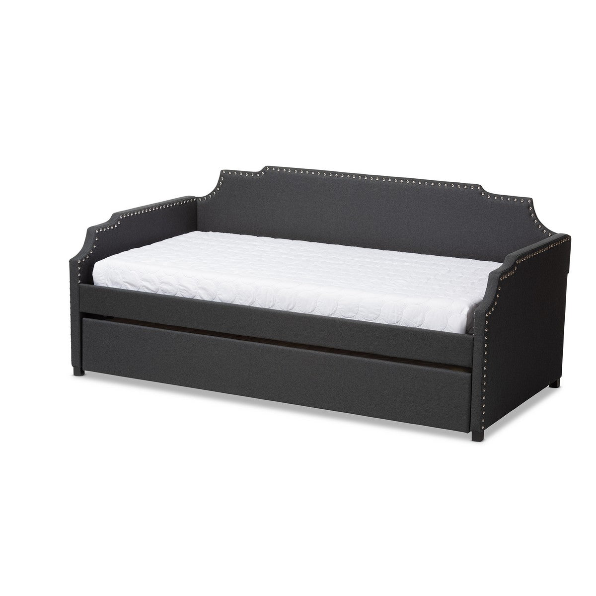 Baxton Studio Ally Modern and Contemporary Charcoal Fabric Upholstered Twin Size Sofa Daybed with Roll Out Trundle Guest Bed Baxton Studio-daybed-Minimal And Modern - 1