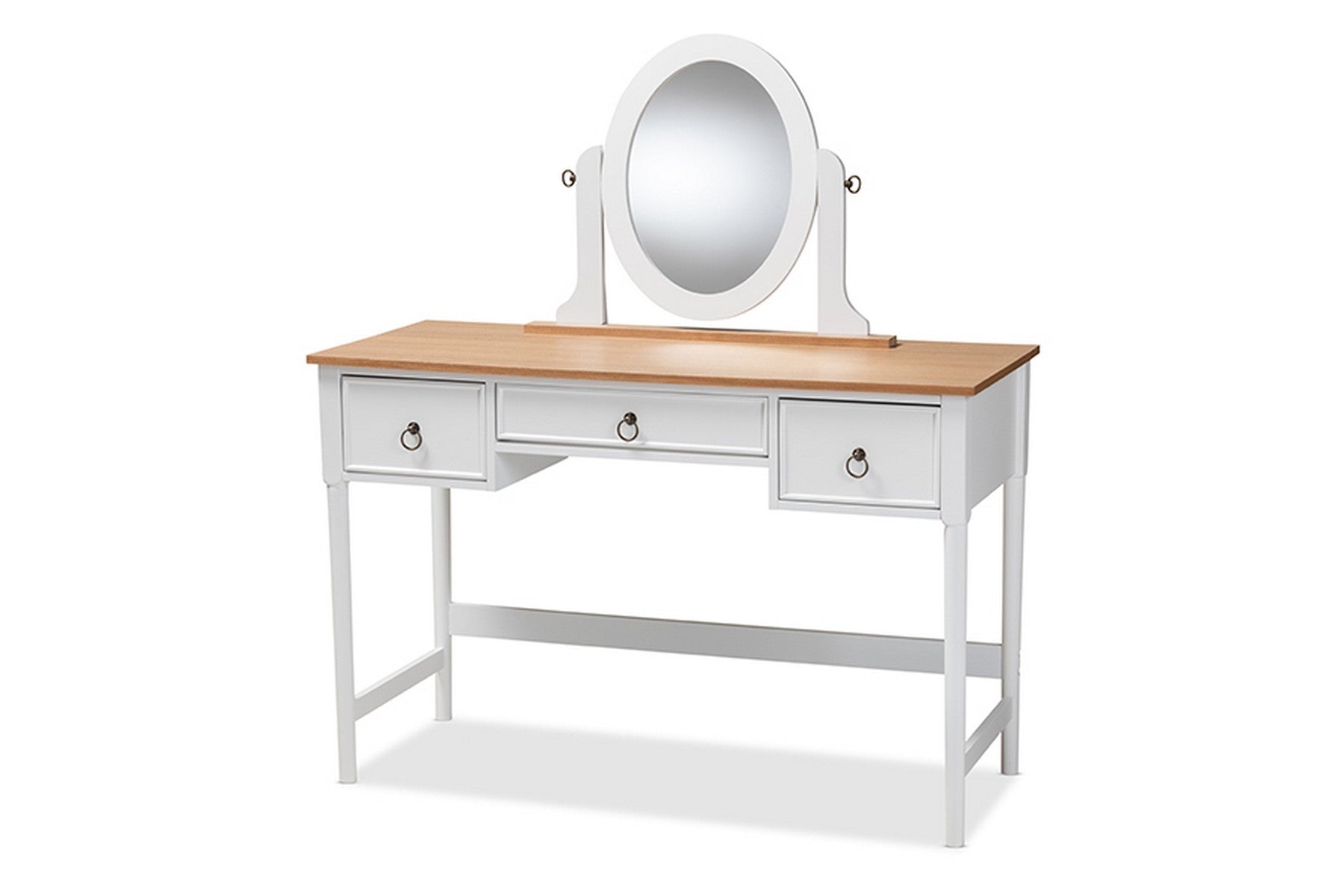 Baxton Studio Sylvie Classic and Traditional White 3-Drawer Wood Vanity Table with Mirror Baxton Studio-Armoires-Minimal And Modern - 1