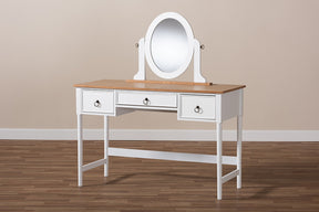 Baxton Studio Sylvie Classic and Traditional White 3-Drawer Wood Vanity Table with Mirror