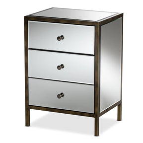 Baxton Studio Nouria Modern and Contemporary Hollywood Regency Glamour Style Mirrored Three Drawer Nightstand Bedside Table Baxton Studio-nightstands-Minimal And Modern - 1