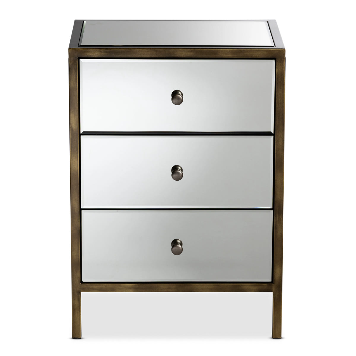 Baxton Studio Nouria Modern and Contemporary Hollywood Regency Glamour Style Mirrored Three Drawer Nightstand Bedside Table Baxton Studio-nightstands-Minimal And Modern - 2