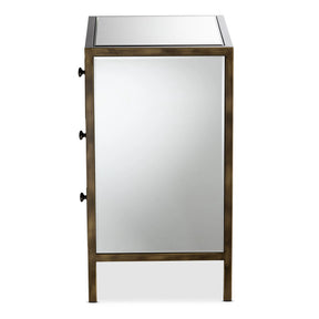 Baxton Studio Nouria Modern and Contemporary Hollywood Regency Glamour Style Mirrored Three Drawer Nightstand Bedside Table Baxton Studio-nightstands-Minimal And Modern - 3