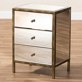 Baxton Studio Nouria Modern and Contemporary Hollywood Regency Glamour Style Mirrored Three Drawer Nightstand Bedside Table Baxton Studio-nightstands-Minimal And Modern - 6