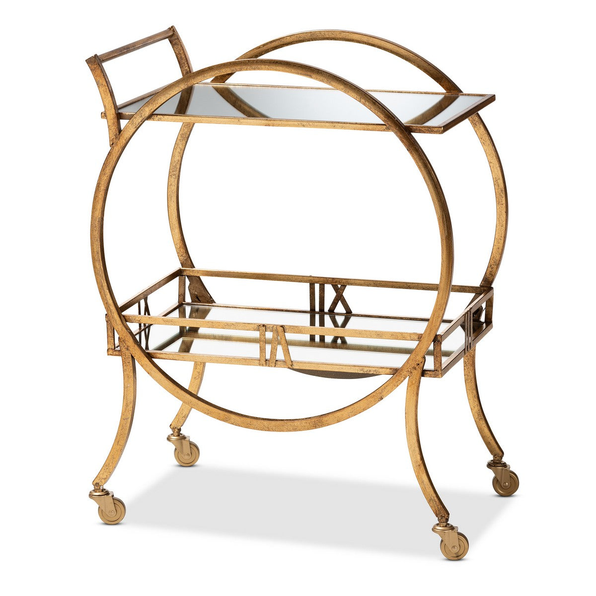 Baxton Studio Arsene Modern and Contemporary Antique Gold Finished 2-Tier Mobile Bar Cart Baxton Studio-Trolleys and Carts-Minimal And Modern - 1