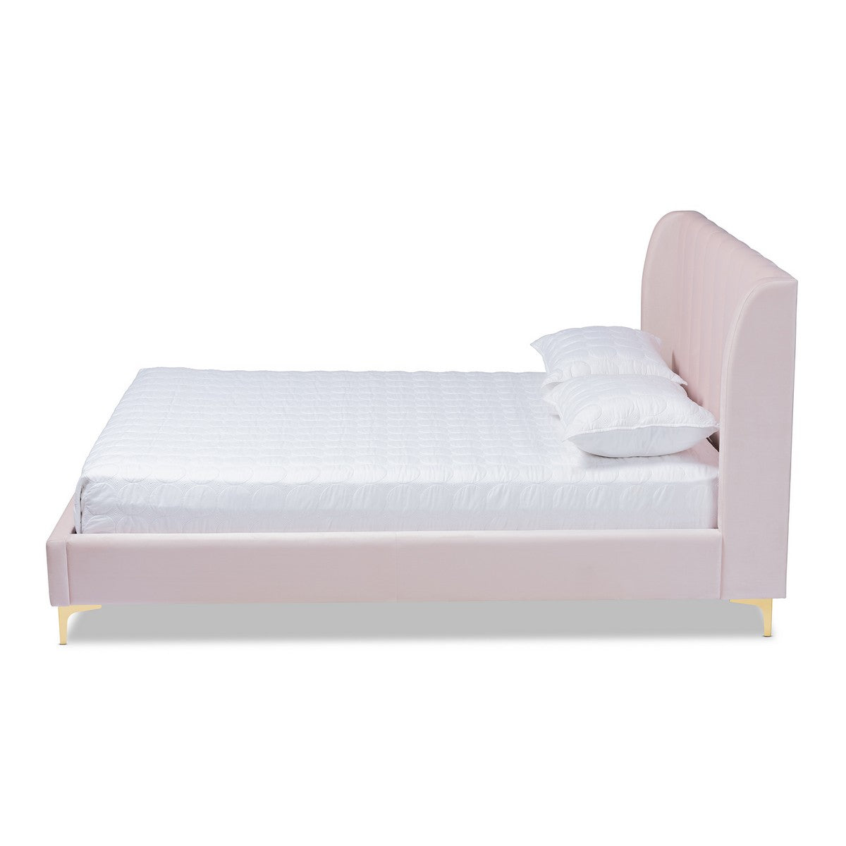 Baxton Studio Saverio Glam and Luxe Light Pink Velvet Fabric Upholstered Queen Size Platform Bed with Gold-Tone Legs Baxton Studio-beds-Minimal And Modern - 1