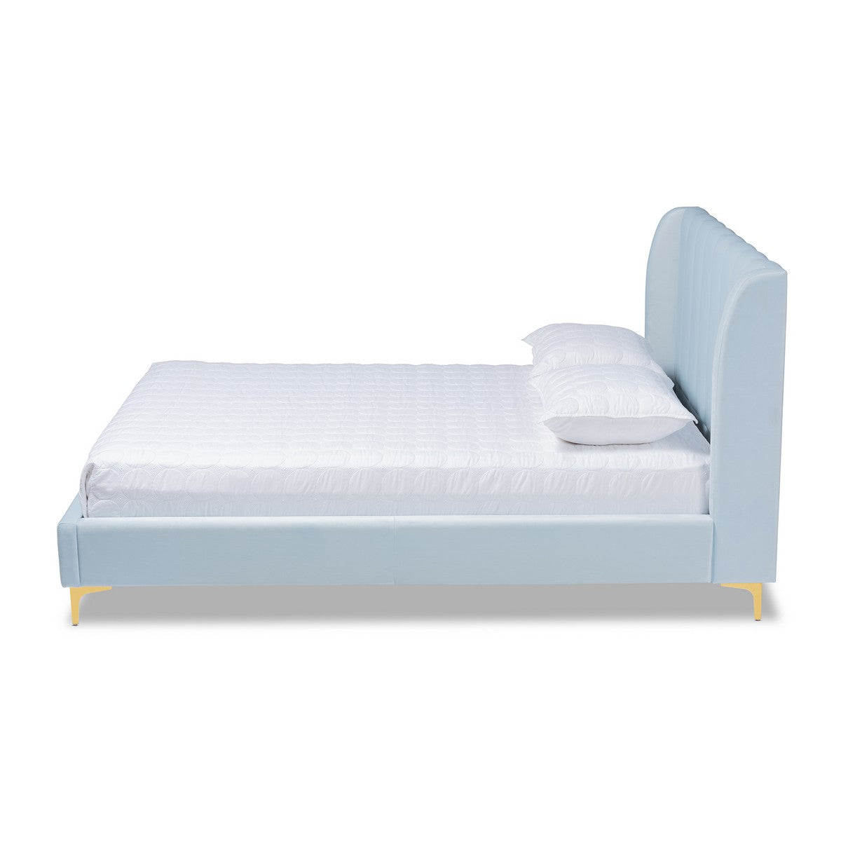 Baxton Studio Saverio Glam and Luxe Light Blue Velvet Fabric Upholstered Queen Size Platform Bed with Gold-Tone Legs Baxton Studio-beds-Minimal And Modern - 1