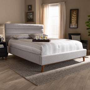Baxton Studio Erlend Mid-Century Modern Greyish Beige Fabric Upholstered Queen Size Platform Bed