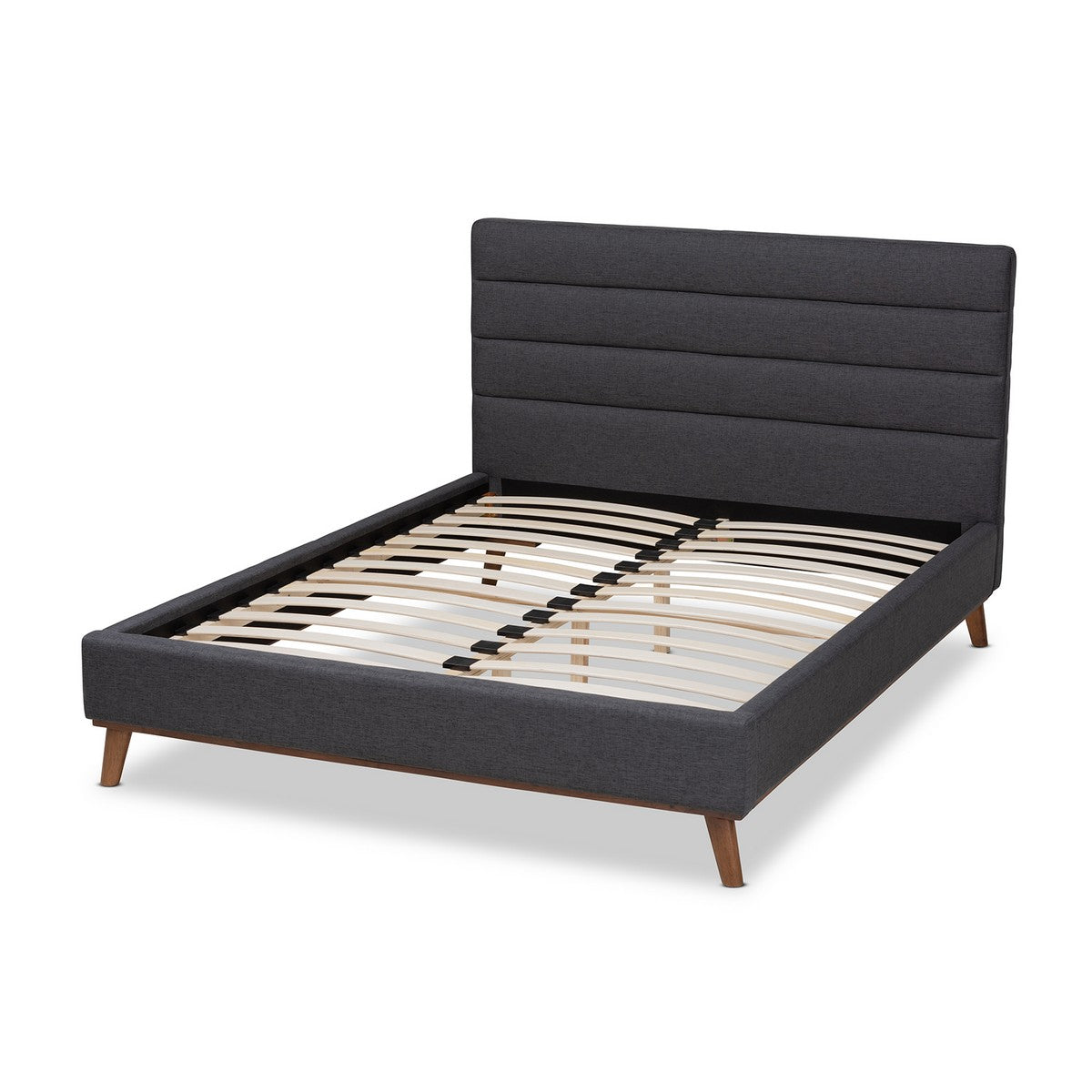 Baxton Studio Erlend Mid-Century Modern Dark Grey Fabric Upholstered King Size Platform Bed