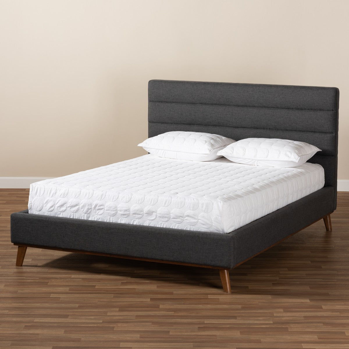 Baxton Studio Erlend Mid-Century Modern Dark Grey Fabric Upholstered King Size Platform Bed