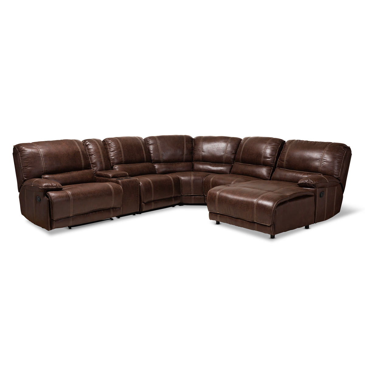 Baxton Studio Salomo Modern and Contemporary Brown Faux Leather Upholstered 6-Piece Sectional Recliner Sofa with 3 Reclining Seats  Baxton Studio-sofas-Minimal And Modern - 1