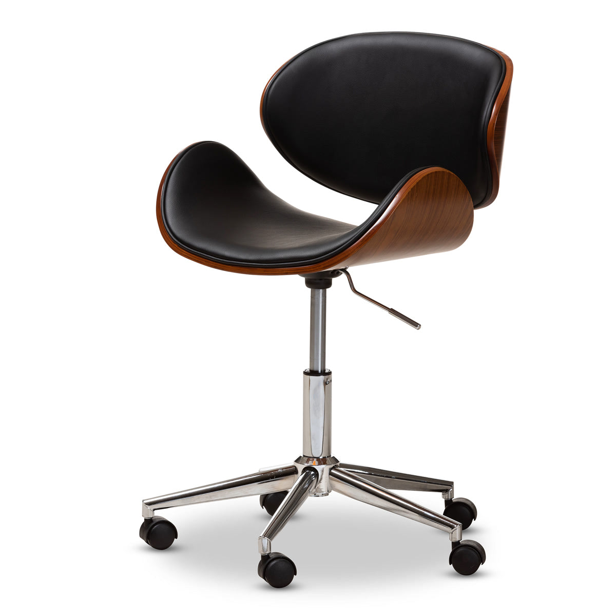 Baxton Studio Ambrosio Modern and Contemporary Black Faux Leather Upholstered Chrome-Finished Metal Adjustable Swivel Office Chair Baxton Studio-office chairs-Minimal And Modern - 1