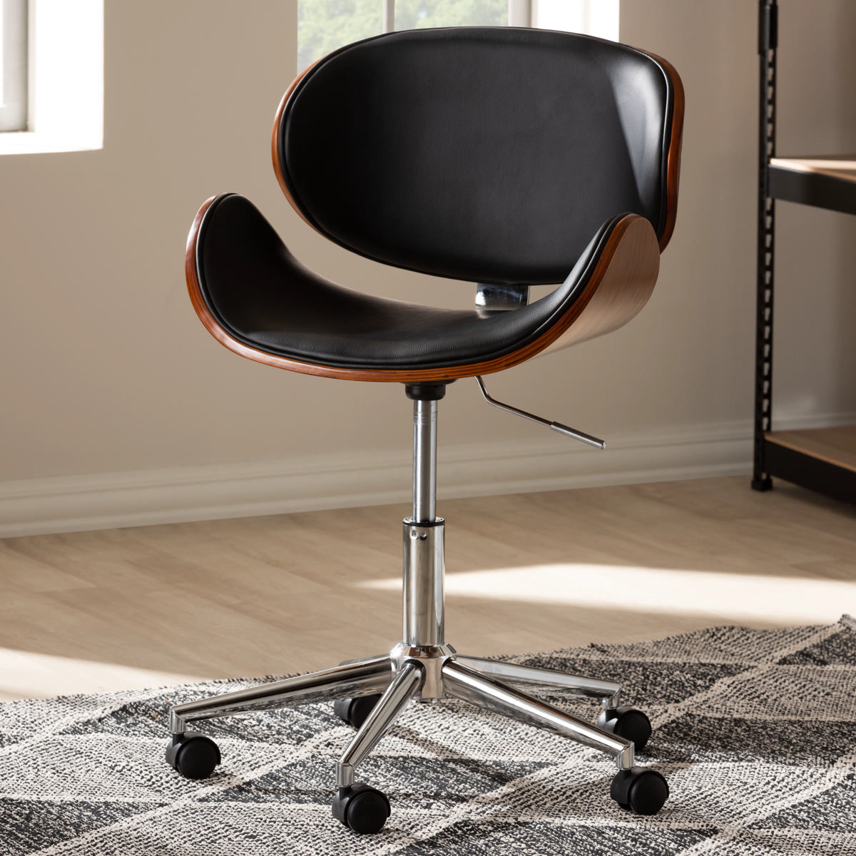 Baxton Studio Ambrosio Modern and Contemporary Black Faux Leather Upholstered Chrome-Finished Metal Adjustable Swivel Office Chair Baxton Studio-office chairs-Minimal And Modern - 8