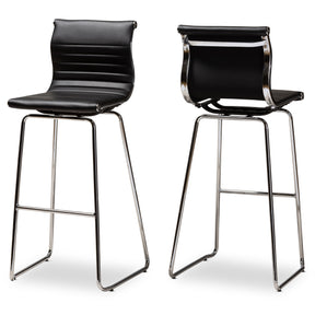Baxton Studio Giorgio Modern and Contemporary Black Faux Leather Upholstered Chrome-Finished Steel Bar Stool Set Baxton Studio-Bar Stools-Minimal And Modern - 1