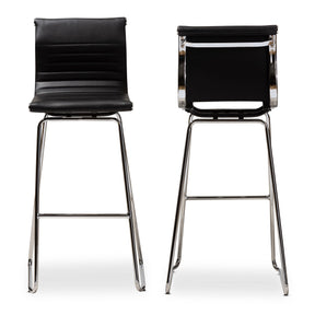Baxton Studio Giorgio Modern and Contemporary Black Faux Leather Upholstered Chrome-Finished Steel Bar Stool Set Baxton Studio-Bar Stools-Minimal And Modern - 2