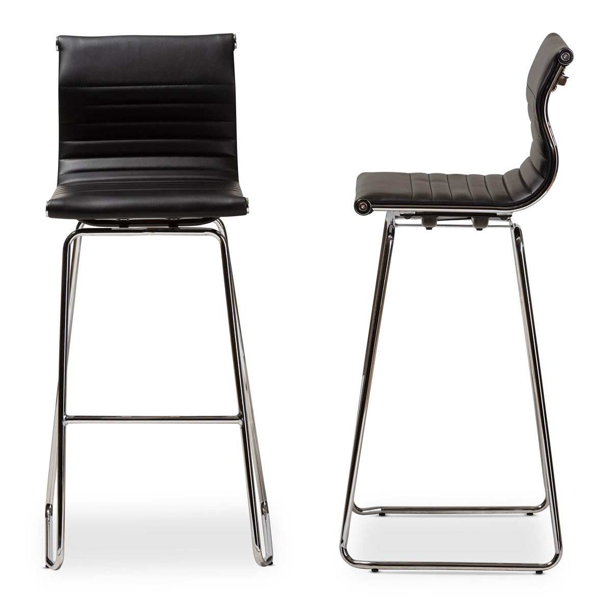 Baxton Studio Giorgio Modern and Contemporary Black Faux Leather Upholstered Chrome-Finished Steel Bar Stool Set Baxton Studio-Bar Stools-Minimal And Modern - 3
