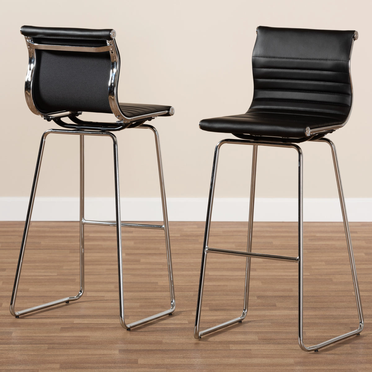 Baxton Studio Giorgio Modern and Contemporary Black Faux Leather Upholstered Chrome-Finished Steel Bar Stool Set Baxton Studio-Bar Stools-Minimal And Modern - 6