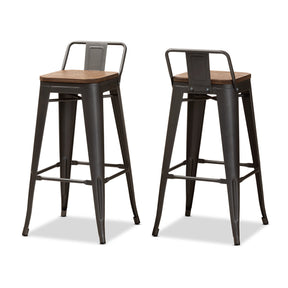 Baxton Studio Henri Vintage Rustic Industrial Style Tolix-Inspired Bamboo and Gun Metal-Finished Steel Stackable Bar Stool with Backrest Set Baxton Studio-Bar Stools-Minimal And Modern - 1