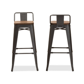 Baxton Studio Henri Vintage Rustic Industrial Style Tolix-Inspired Bamboo and Gun Metal-Finished Steel Stackable Bar Stool with Backrest Set Baxton Studio-Bar Stools-Minimal And Modern - 2