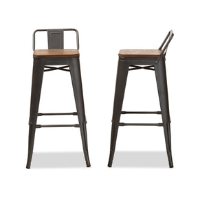 Baxton Studio Henri Vintage Rustic Industrial Style Tolix-Inspired Bamboo and Gun Metal-Finished Steel Stackable Bar Stool with Backrest Set Baxton Studio-Bar Stools-Minimal And Modern - 3