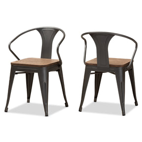 Baxton Studio Henri Vintage Rustic Industrial Style Tolix-Inspired Bamboo and Steel Stackable Side Chair Set of 2 Baxton Studio-dining chair-Minimal And Modern - 1