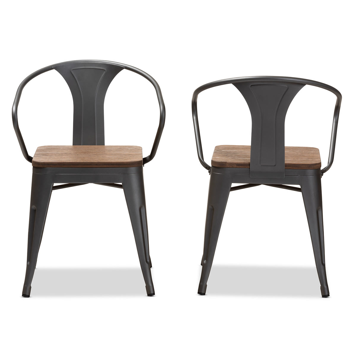 Baxton Studio Henri Vintage Rustic Industrial Style Tolix-Inspired Bamboo and Steel Stackable Side Chair Set of 2 Baxton Studio-dining chair-Minimal And Modern - 2