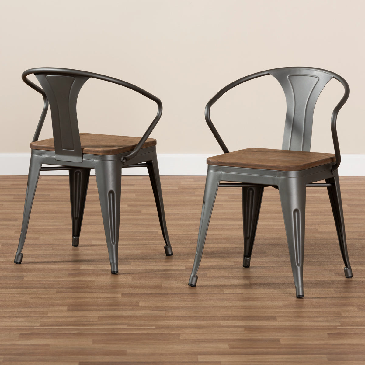 Baxton Studio Henri Vintage Rustic Industrial Style Tolix-Inspired Bamboo and Steel Stackable Side Chair Set of 2 Baxton Studio-dining chair-Minimal And Modern - 7