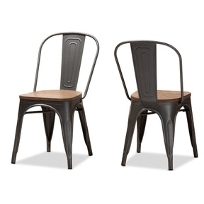 Baxton Studio Henri Vintage Rustic Industrial Style Tolix-Inspired Bamboo and Gun Metal-Finished Steel Stackable Dining Chair Set of 2 Baxton Studio-dining chair-Minimal And Modern - 1