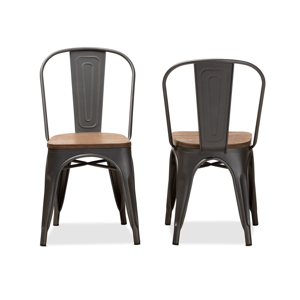 Baxton Studio Henri Vintage Rustic Industrial Style Tolix-Inspired Bamboo and Gun Metal-Finished Steel Stackable Dining Chair Set of 2 Baxton Studio-dining chair-Minimal And Modern - 2