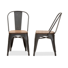Baxton Studio Henri Vintage Rustic Industrial Style Tolix-Inspired Bamboo and Gun Metal-Finished Steel Stackable Dining Chair Set of 2 Baxton Studio-dining chair-Minimal And Modern - 3