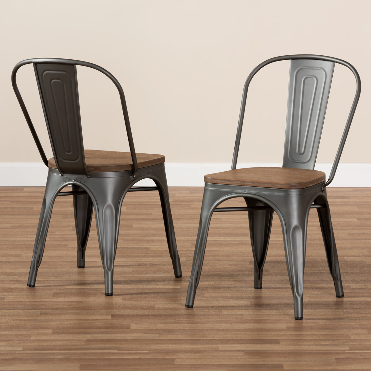 Baxton Studio Henri Vintage Rustic Industrial Style Tolix-Inspired Bamboo and Gun Metal-Finished Steel Stackable Dining Chair Set of 2 Baxton Studio-dining chair-Minimal And Modern - 7